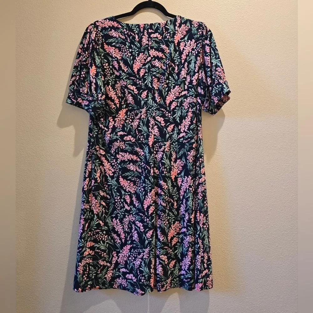 Tommy Hilfiger Black Dress with Pink and Green Floral Design Sz 14 - Picture 4 of 4